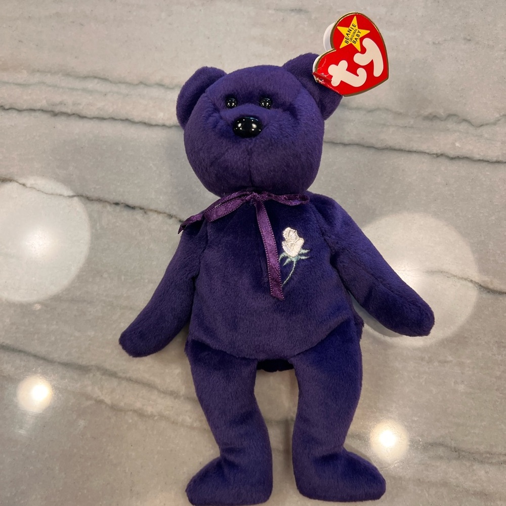 Ty Dark Purple Teddy Bear with Rose Embroidery